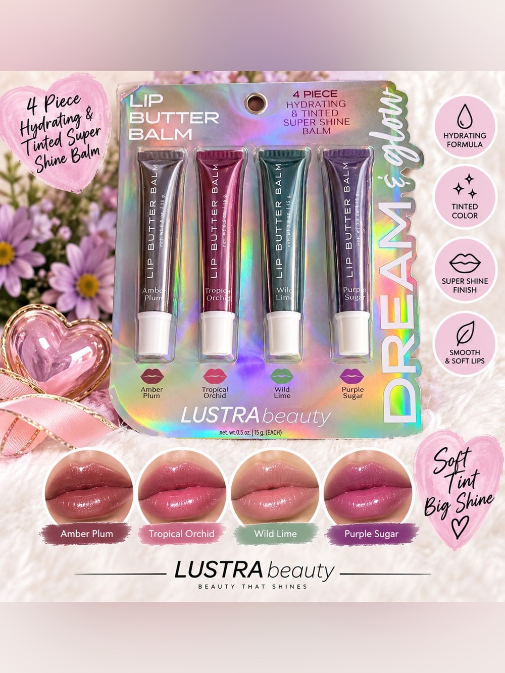LUSTRA Beauty Hydrating Timted Lip Butter Balm New 4pk